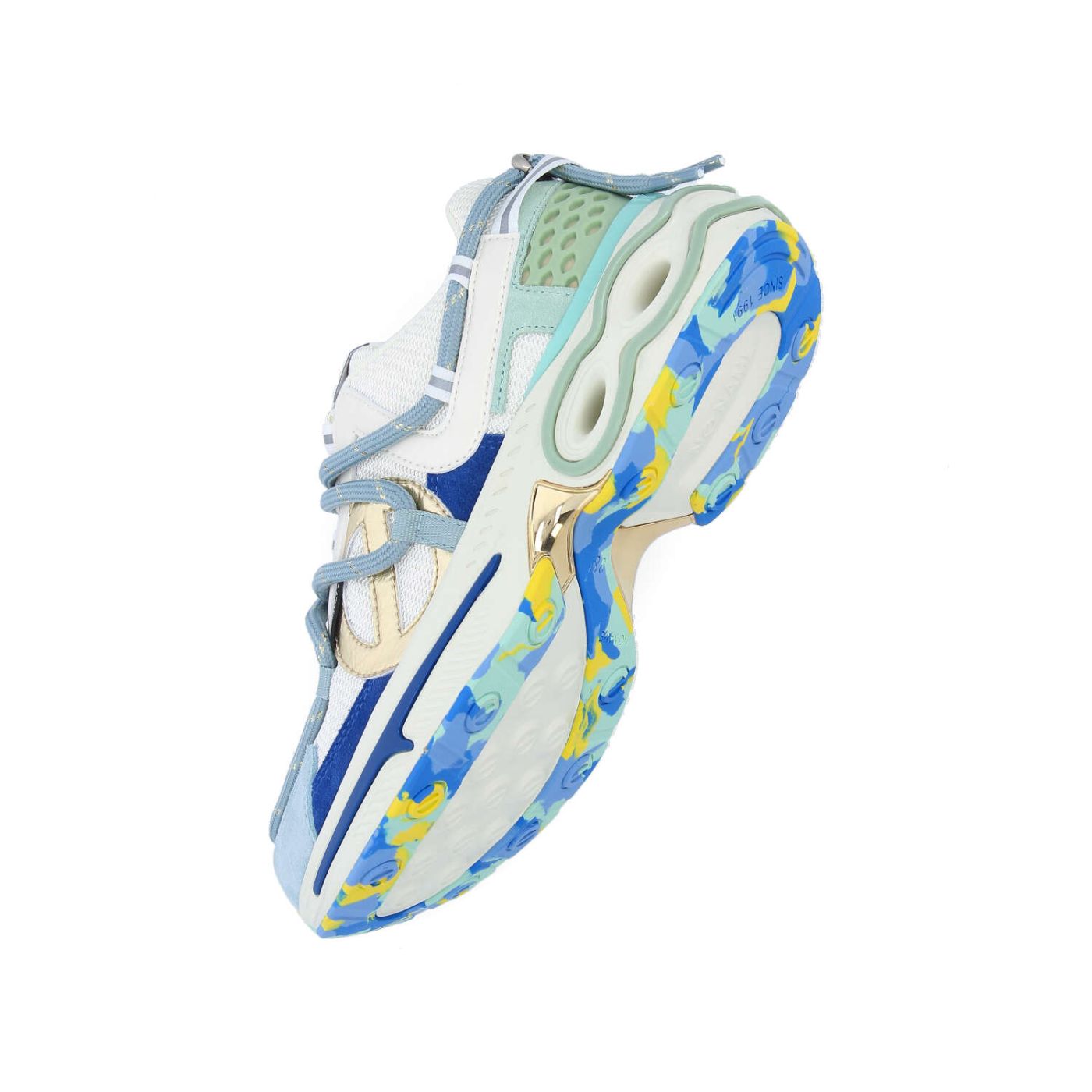 WILLO RUNNER W - MESH/SDE/PERLE - BLANC CASSE/BLEU SICILIEN